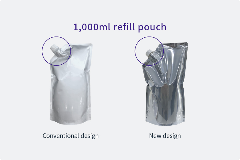 Reduction of plastic usage by changing cap specifications for refill pouches